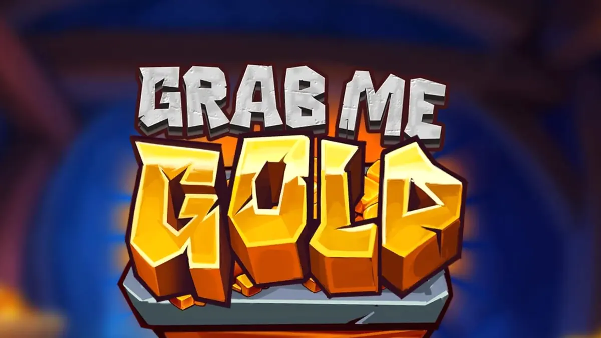 Tampilan visual slot Grab Me Gold dengan tema tambang emas dan simbol-simbol peralatan penambangan.